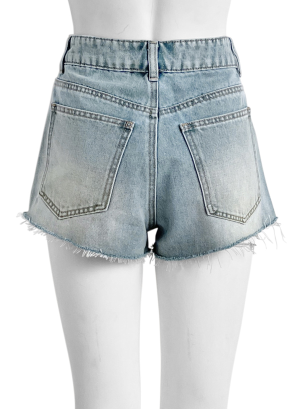 フリンジデニムショートパンツ