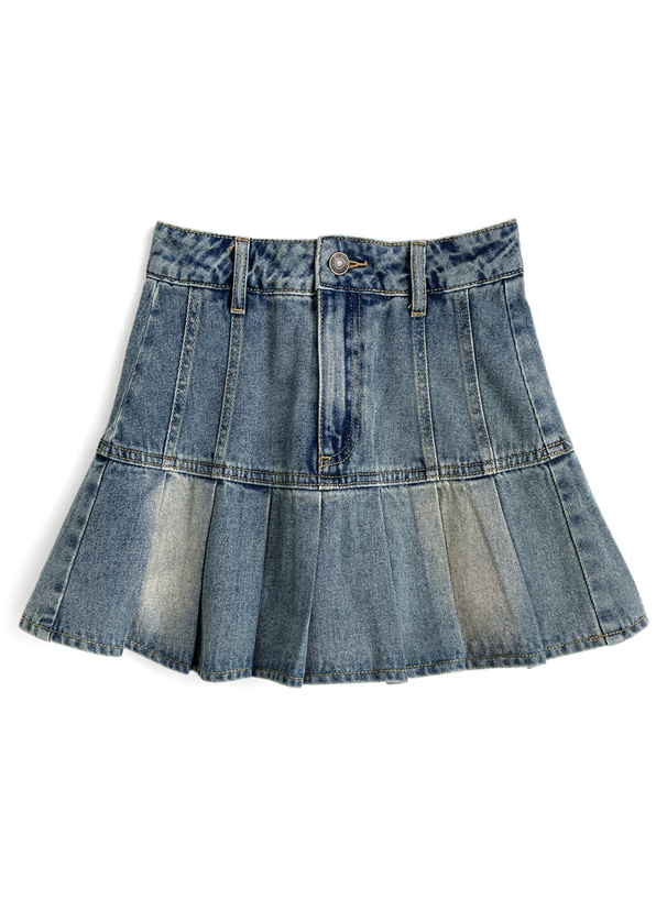 インパン・ベルト付きデニムプリーツスカート