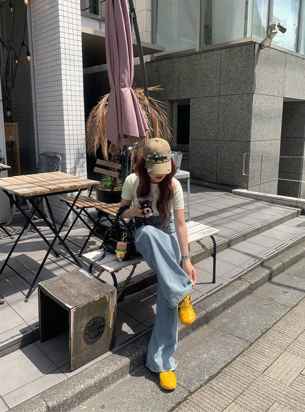 切替ワイドデニムパンツ