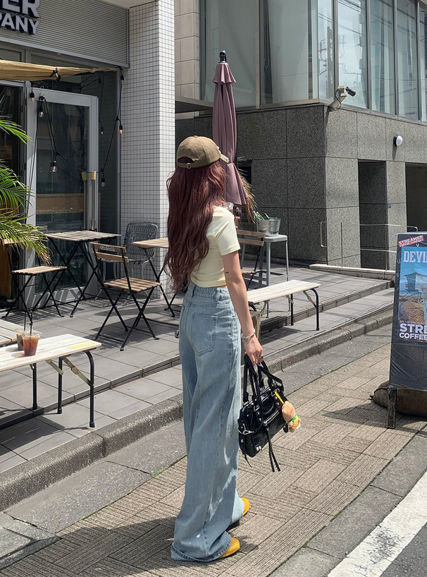 切替ワイドデニムパンツ