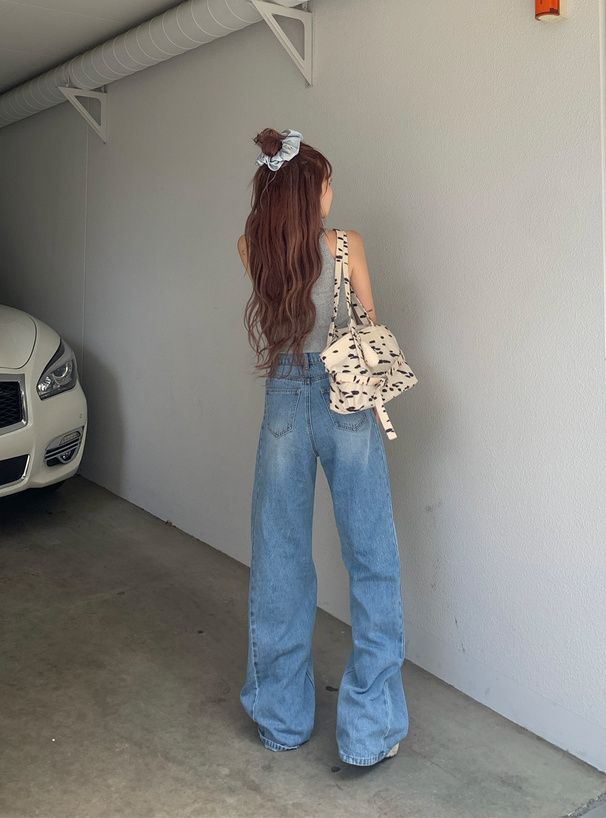 切替ワイドデニムパンツ