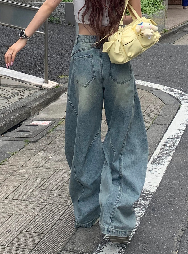 ダメージバレルレッグデニムパンツ