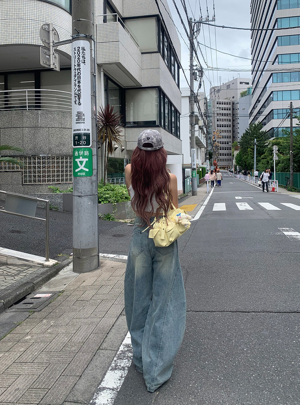 ダメージバレルレッグデニムパンツ