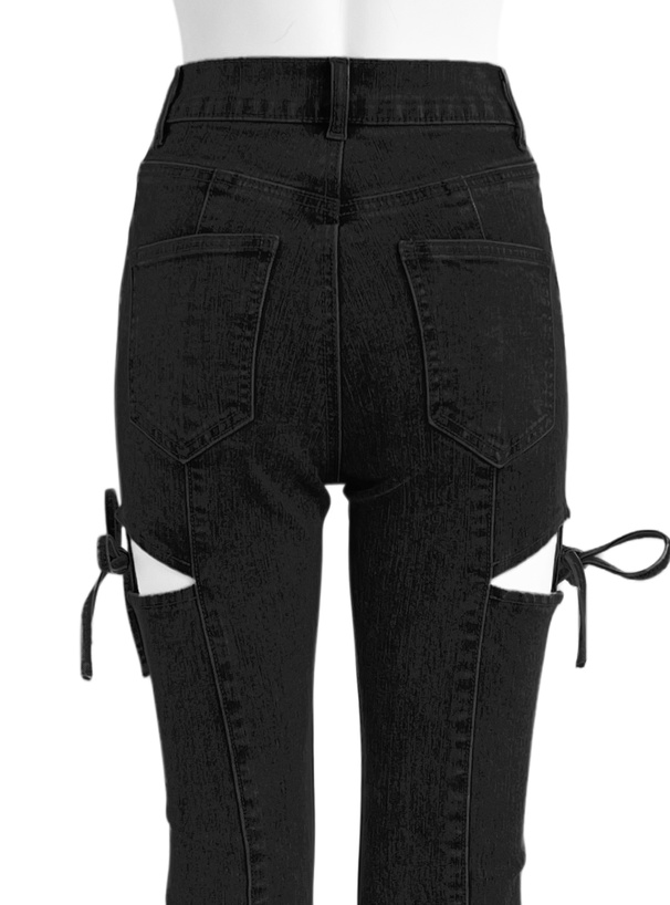 サイドカットアウトリボンフレアパンツ