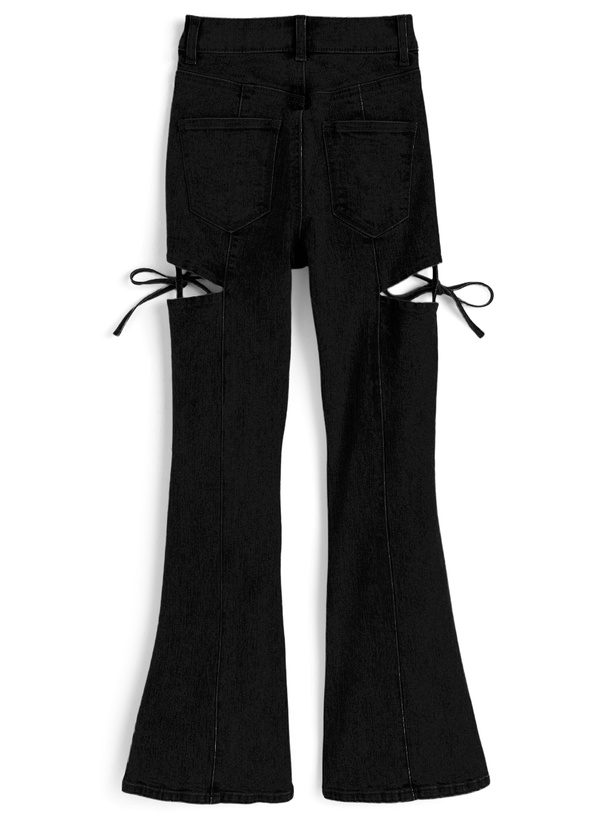 サイドカットアウトリボンフレアパンツ