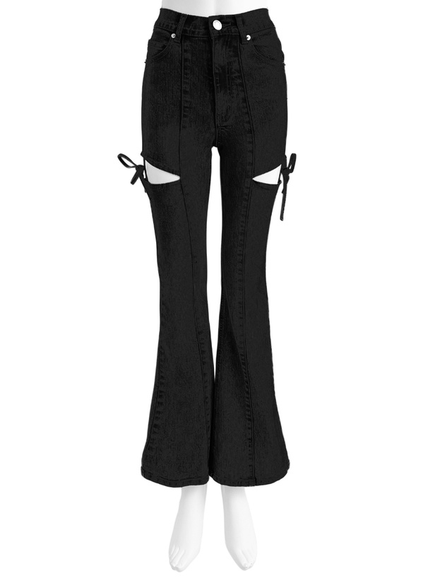 サイドカットアウトリボンフレアパンツ