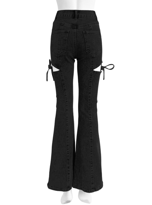 サイドカットアウトリボンフレアパンツ