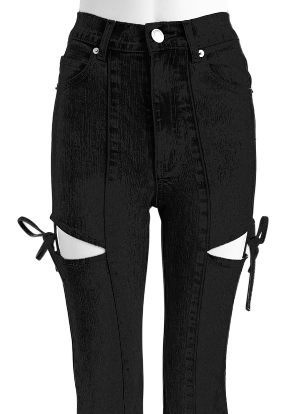 サイドカットアウトリボンフレアパンツ