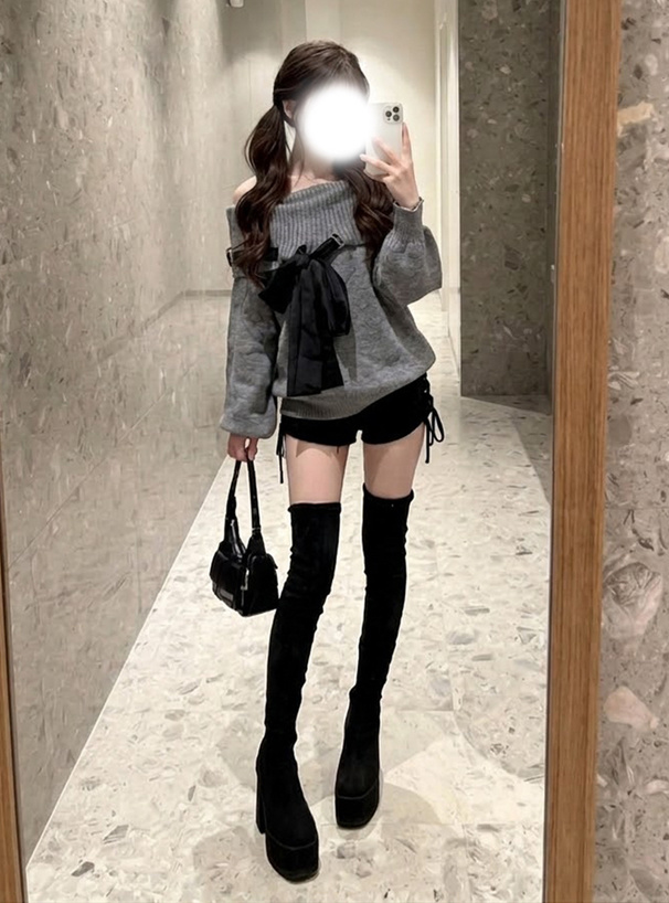 ドロストリボンデニムショートパンツ