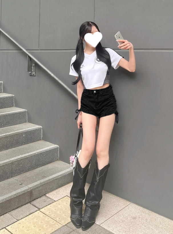 ドロストリボンデニムショートパンツ