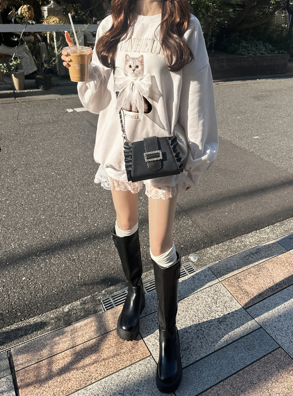 ビジューバックルフリルショルダーバッグ