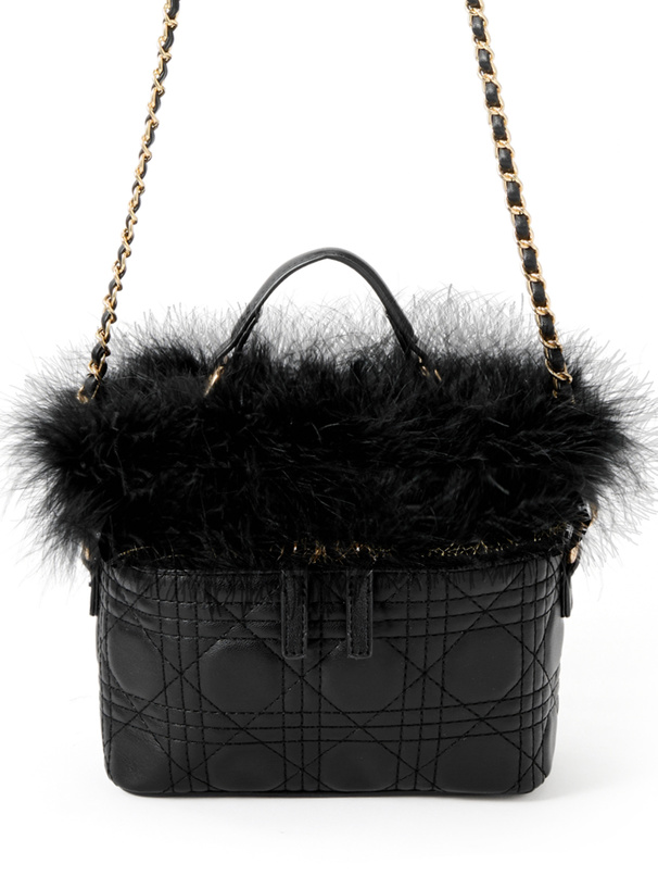 2Wayファーキルティングバニティバッグ