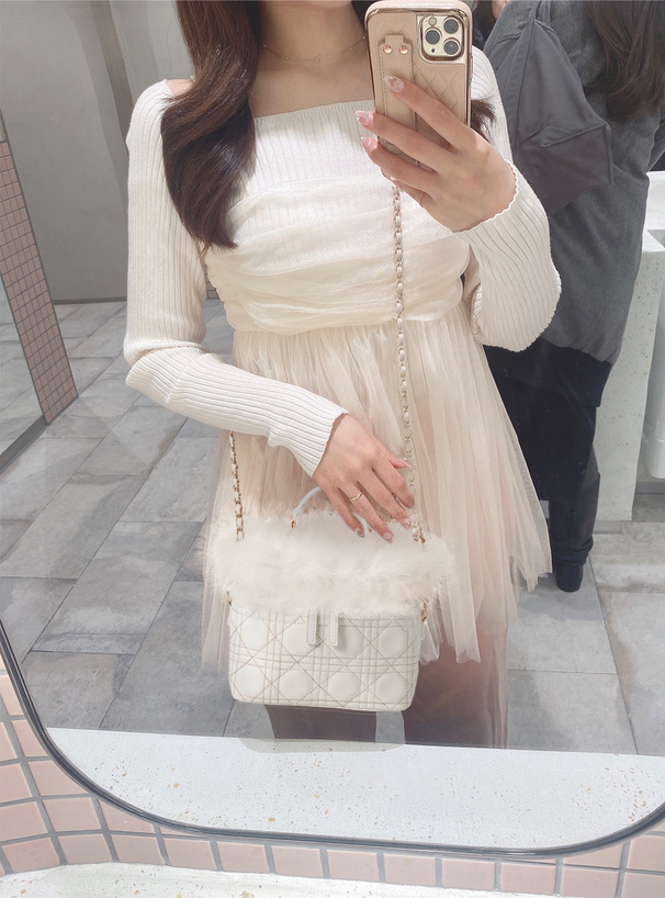 2Wayファーキルティングバニティバッグ