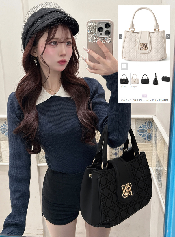 キルティングロゴプレートハンドバッグ[dd490] | レディース