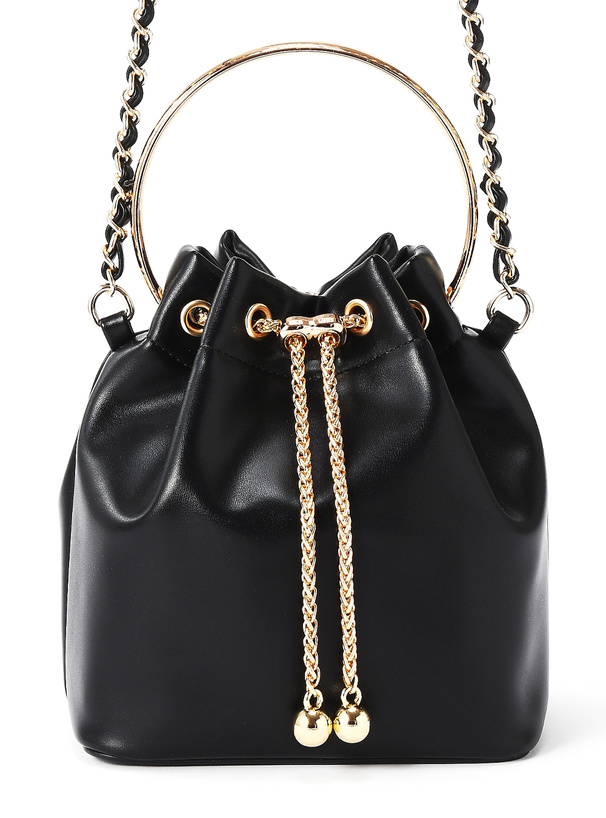 ゴールドリングハンドルチェーンショルダー巾着バッグ[dd497]