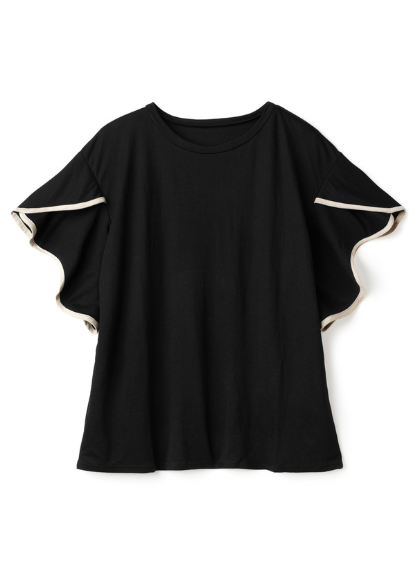 バイカラーフリル袖パイピングTシャツ