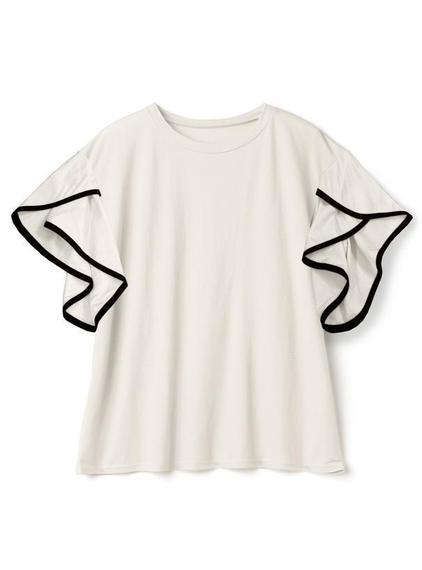 バイカラーフリル袖パイピングTシャツ