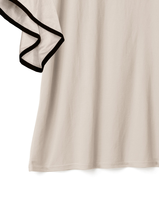 バイカラーフリル袖パイピングTシャツ