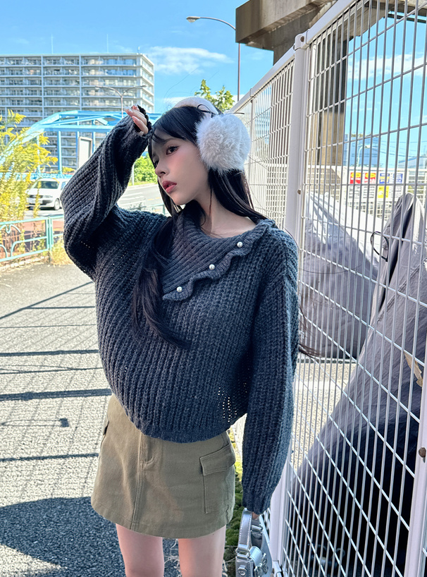 フリルパールカラーニットトップス[dh1341] | レディースファッション