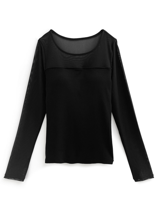 カップ付きシアー切り替えリブトップス[dh1355]