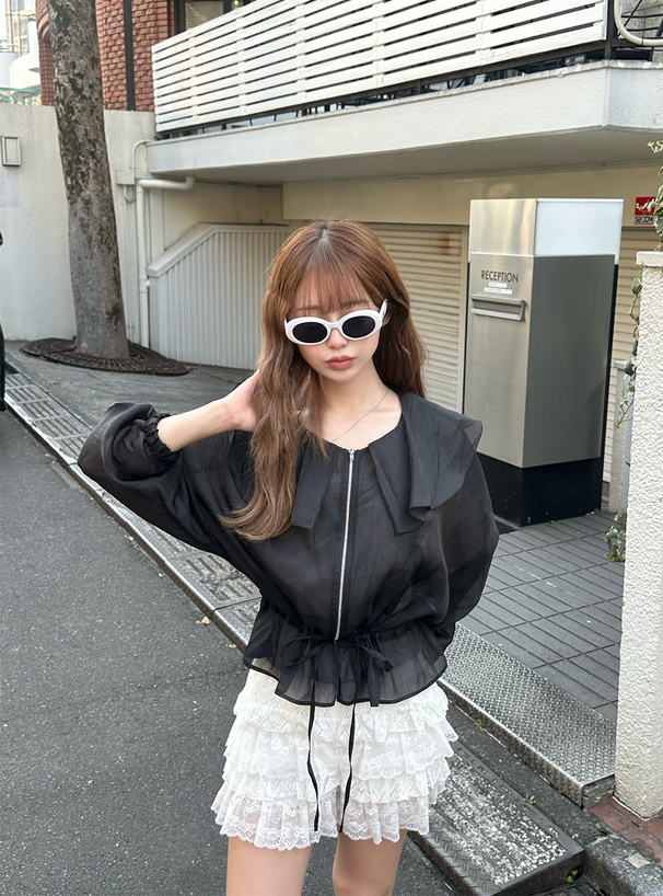 フリルカラージップアップシアーブルゾン