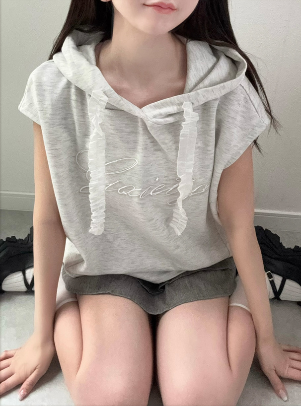 フリル紐フレンチスリーブパーカートップス[dh1371] | レディース