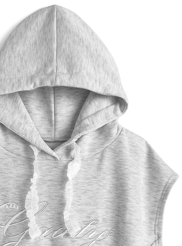 フリル紐フレンチスリーブパーカートップス