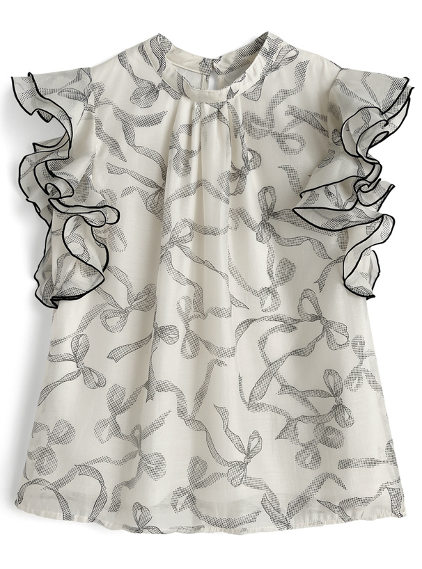 リボン柄シフォンブラウス[dh1382]