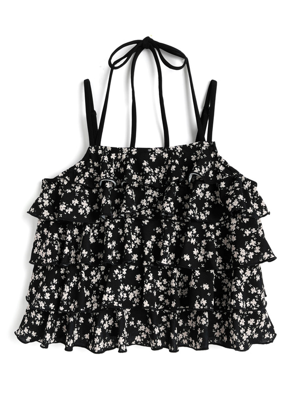 ホルターネックティアードフラワーブラウス
