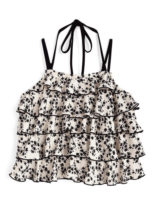 ホルターネックティアードフラワーブラウス
