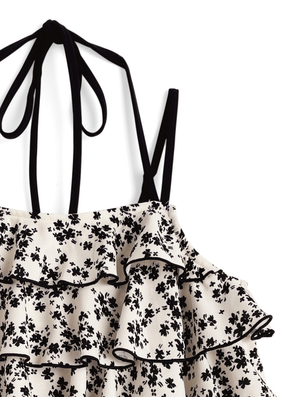 ホルターネックティアードフラワーブラウス
