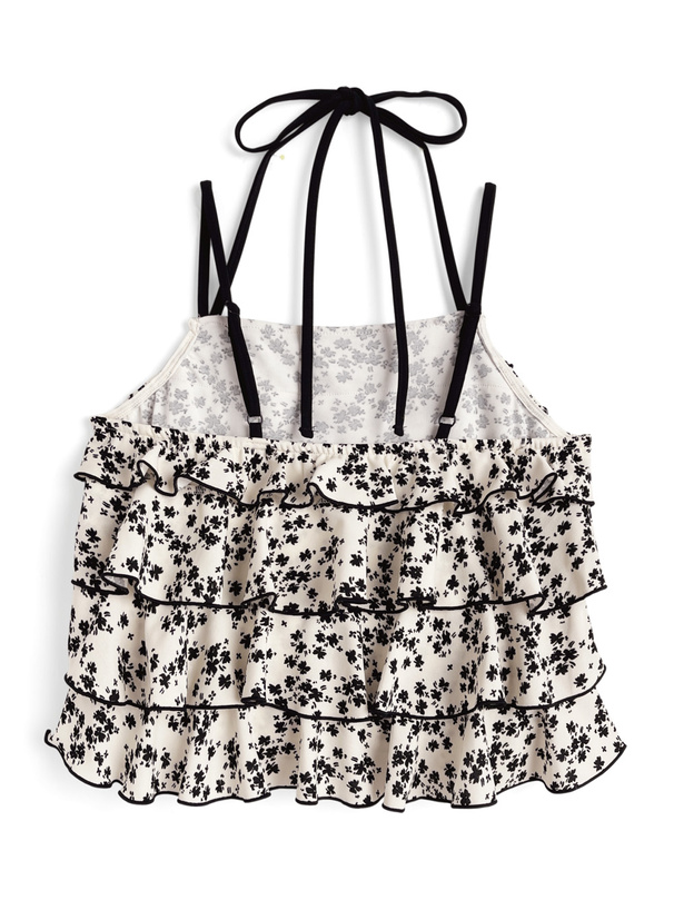 ホルターネックティアードフラワーブラウス