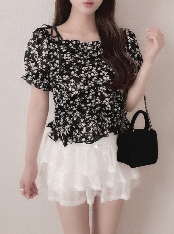 2Way花柄シャーリングブラウス