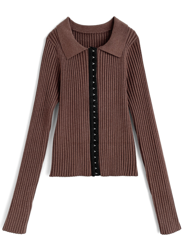 ホックデザインニットトップス