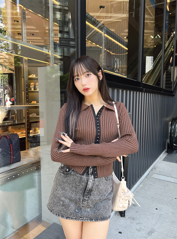 ホックデザインニットトップス