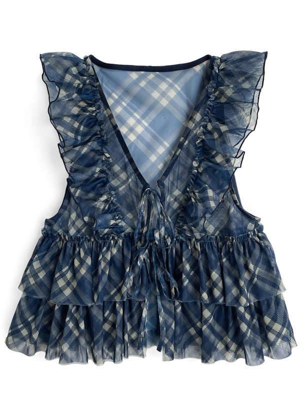 バイアスチェック柄フリルシアーベスト