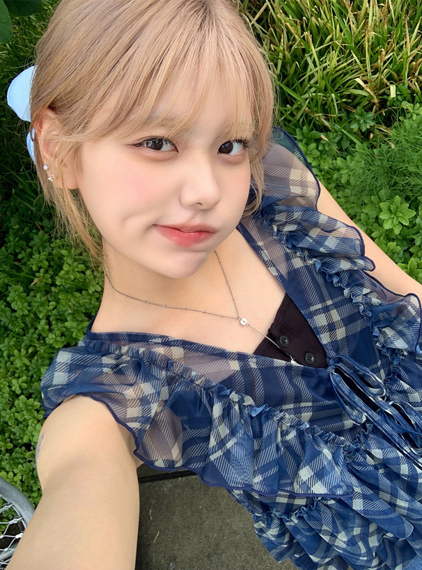 バイアスチェック柄フリルシアーベスト