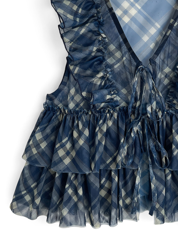 バイアスチェック柄フリルシアーベスト