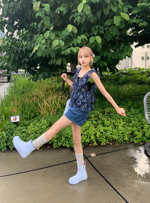 バイアスチェック柄フリルシアーベスト