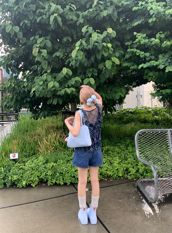 バイアスチェック柄フリルシアーベスト