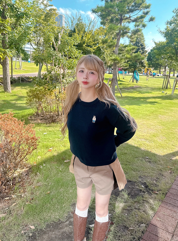 くまワッペンニットトップス