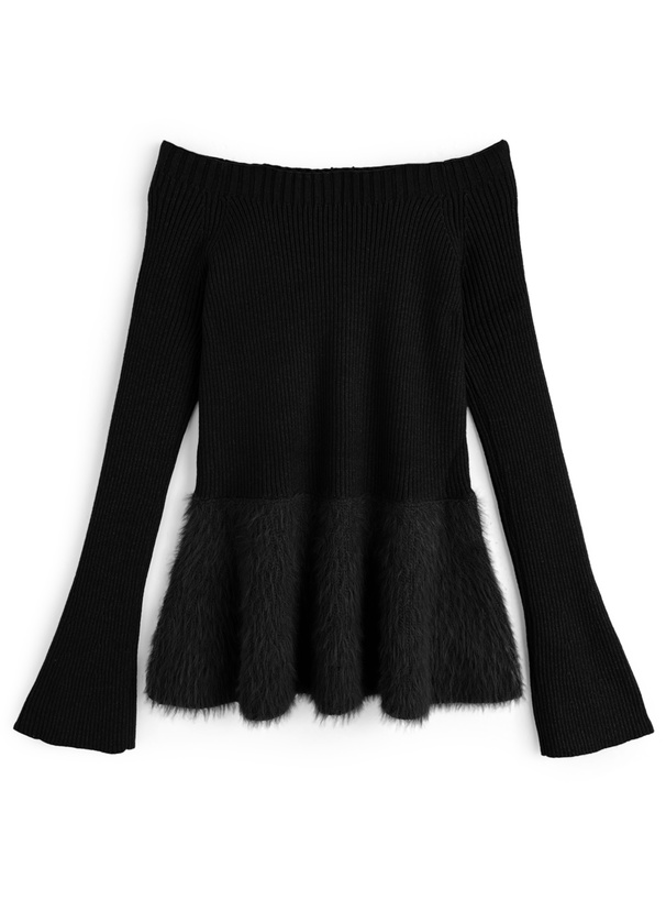 2Wayフレアスリーブシャギーペプラムニットトップス