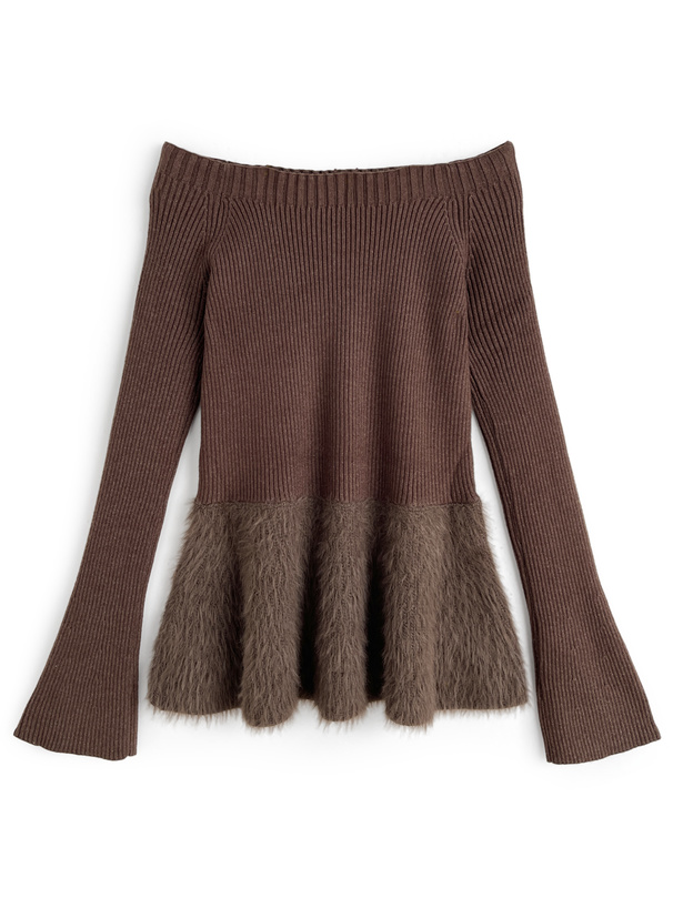 2Wayフレアスリーブシャギーペプラムニットトップス