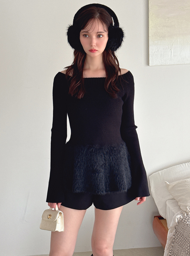 2Wayフレアスリーブシャギーペプラムニットトップス