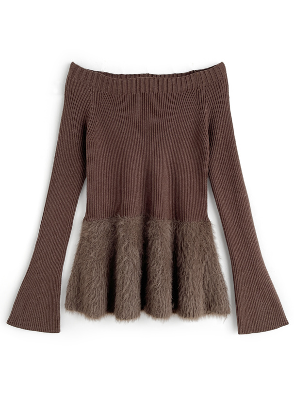 2Wayフレアスリーブシャギーペプラムニットトップス