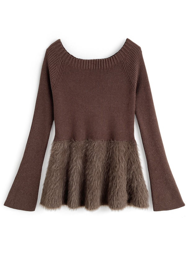 2Wayフレアスリーブシャギーペプラムニットトップス