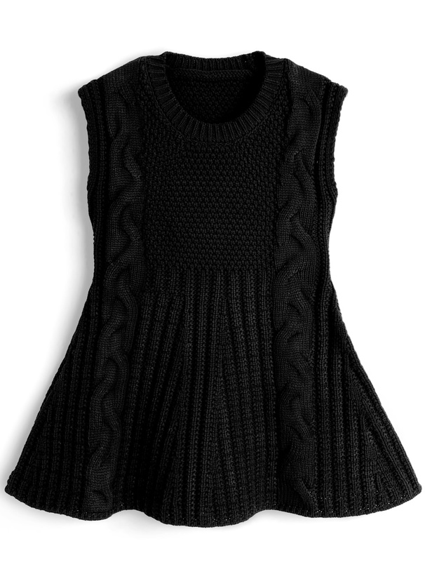 ケーブル編みペプラムノースリーブニットトップス