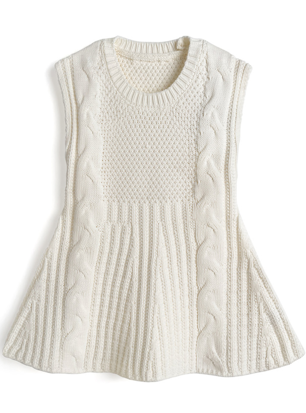 ケーブル編みペプラムノースリーブニットトップス