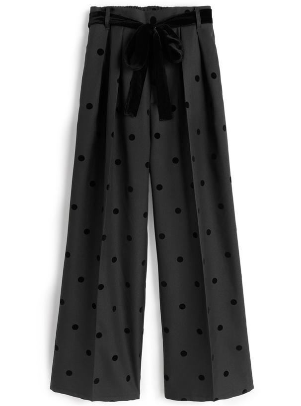 リボン付きドット柄ワイドパンツ[dh1412]