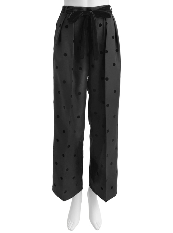 リボン付きドット柄ワイドパンツ[dh1412] | レディースファッション